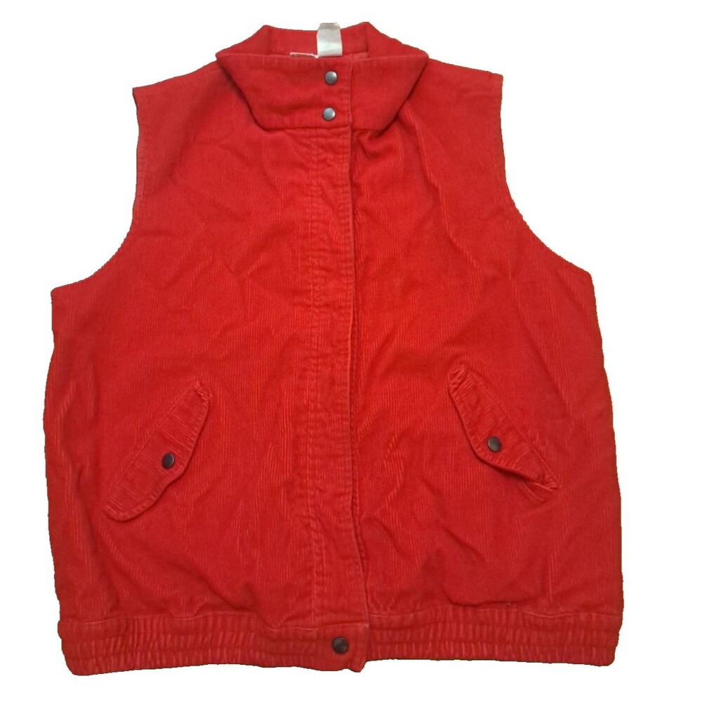 Womens Vintage Corduroy Red Snap Front Lined 80s Pockets Sporty Punk Medium